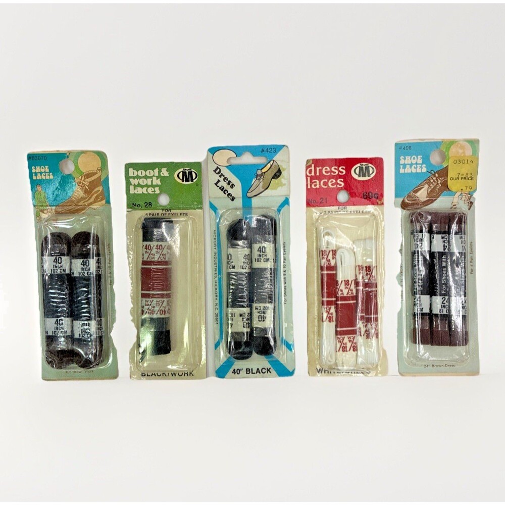 VTG Lot Shoe Laces 40" Black Brown Work Boot | 18" White Dress | 24" Brown Dress